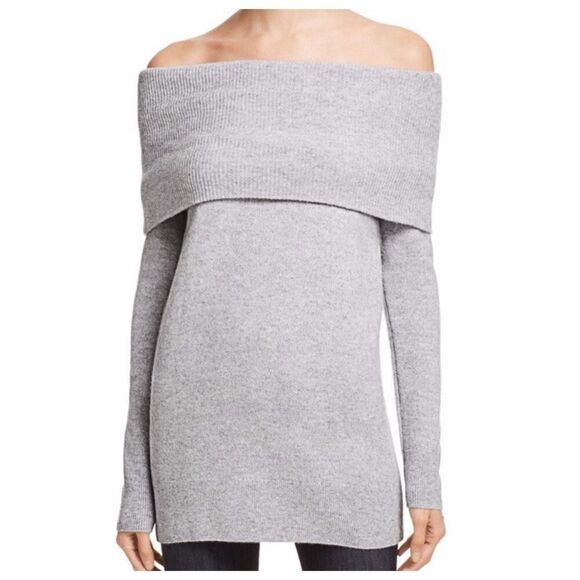 Lord & Taylorβ100% Cashmere Off Shoulder Sweater Gray XS Soft Cozy Elegant - Picture 1 of 10